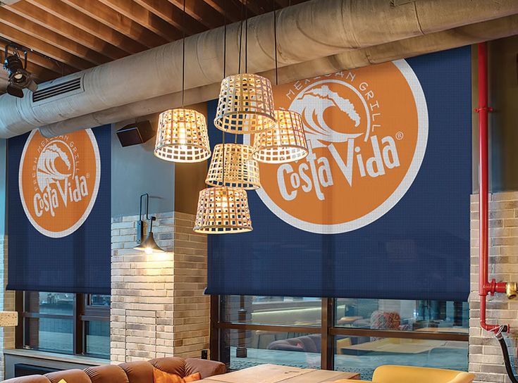 Logo Printed Blinds Commercial Branding Cafe